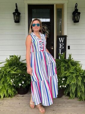 Duffield Lane Multicolor Striped Ruffle Midi Dress